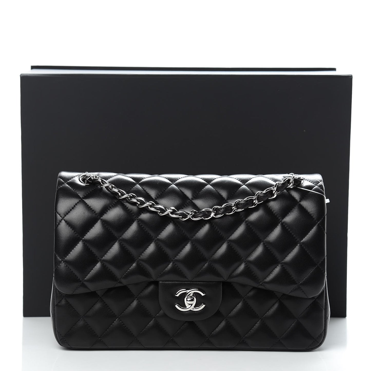 Lambskin Quilted Jumbo Double Flap Black