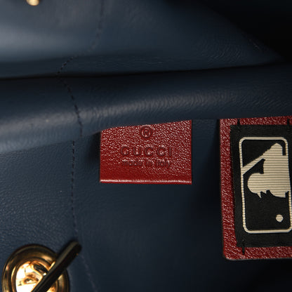 Gucci X MLB Suede Calfskin NY Yankees Large Rajah Chain Tote New Blue Romantic Cherry 9 of 13