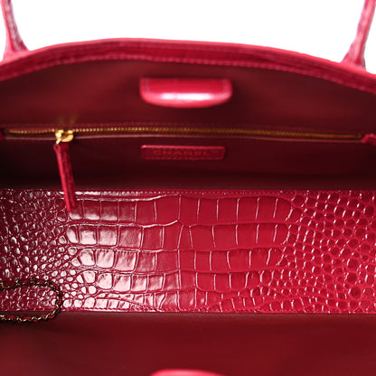 Chanel Calfskin Crocodile Embossed Archetype Small Shopping Tote Fuchsia 5 of 11