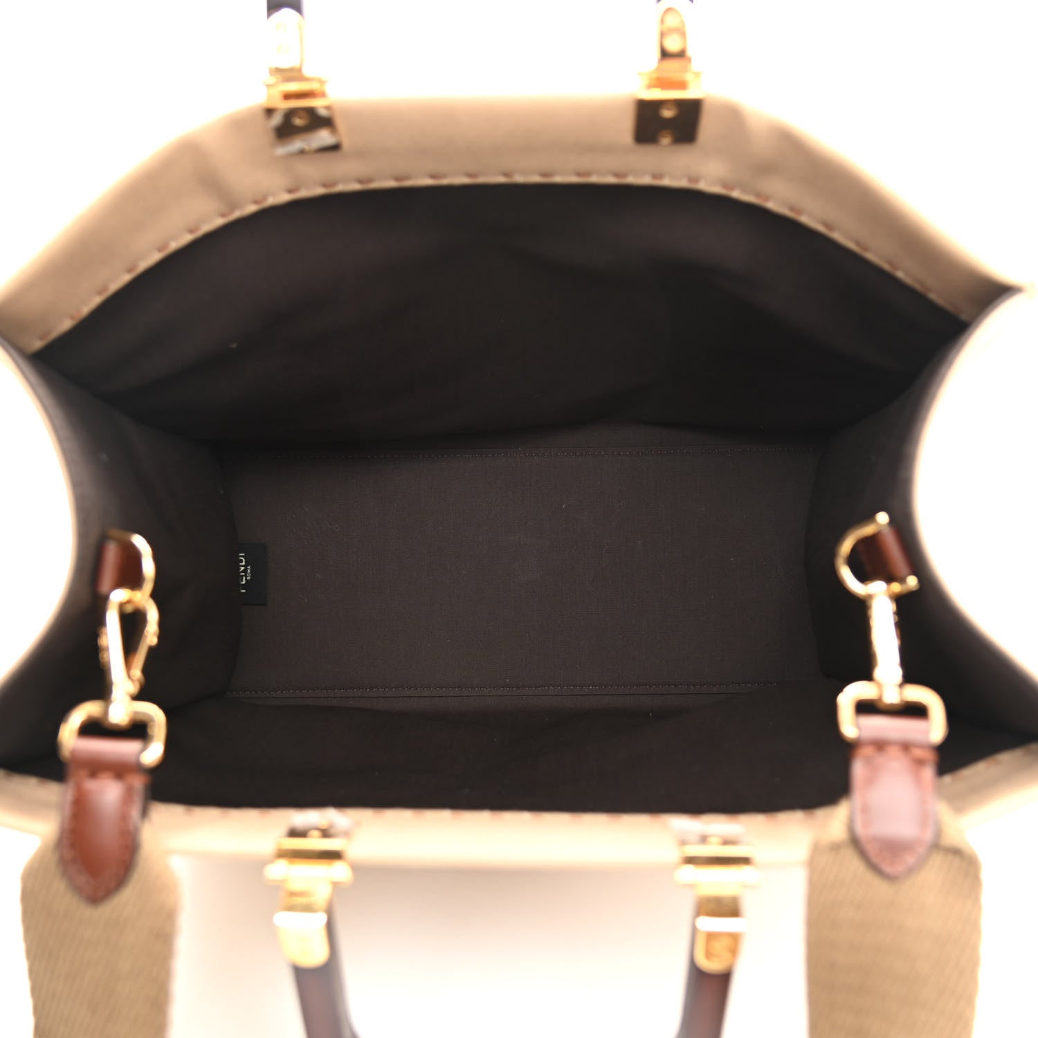 Fendi Canvas Vitello King Logo Embroidered Medium Fendi Sunshine Shopper Tote Sand Ghianda 5 of 8