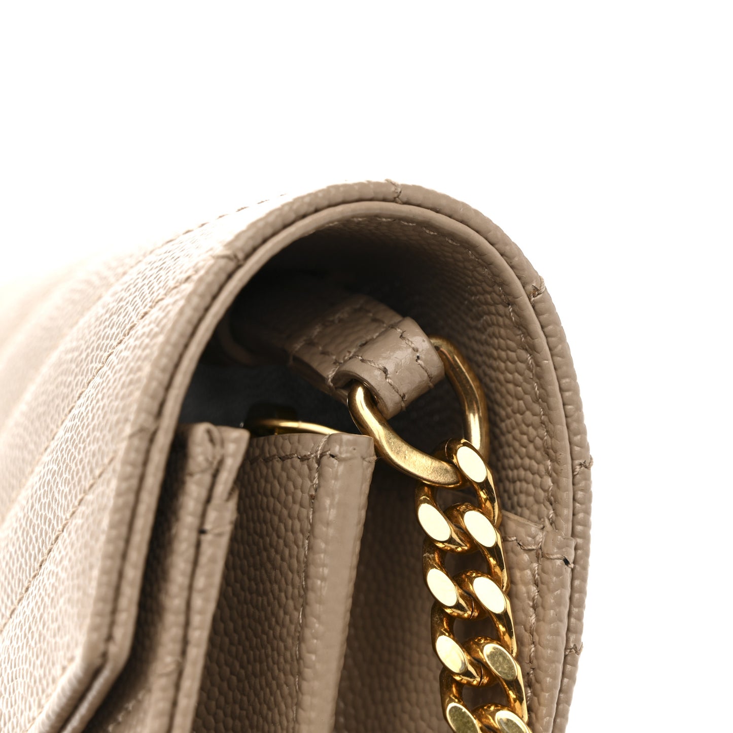 Grain De Poudre Matelasse Chevron Monogram Chain Wallet Dark Beige