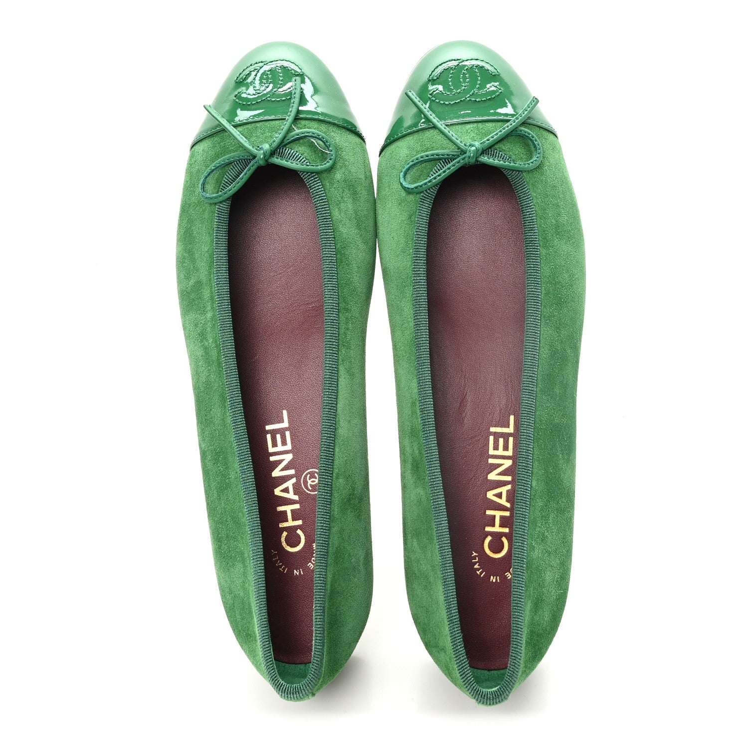 Chanel Suede Patent Cap Toe CC Ballerina Flats 38 Green 2 of 10