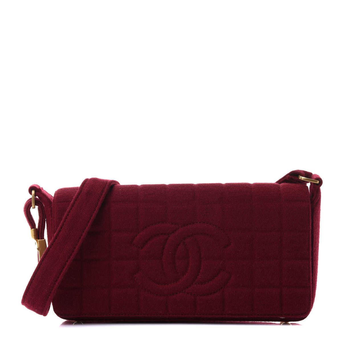 Chanel Jersey Quilted CC Chocolate Bar Flap Burgundy 1 of 4