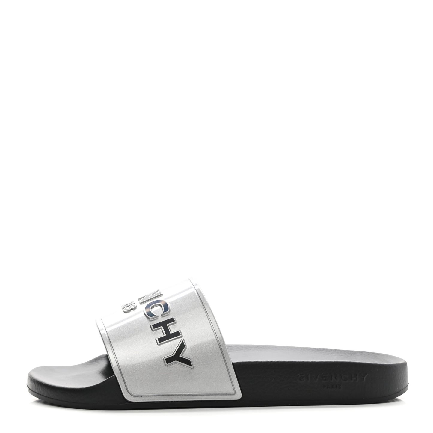 Metallic Rubber Logo Pool Slide Sandals 40 Silver