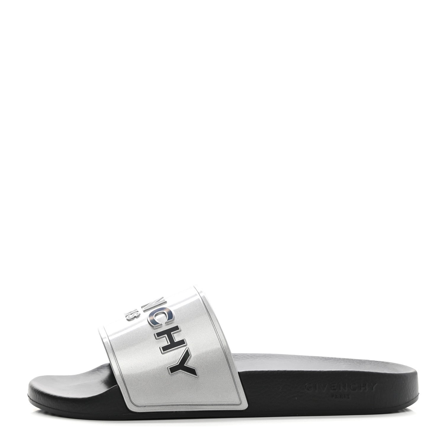 Givenchy Metallic Rubber Logo Pool Slide Sandals 40 Silver 1 of 8