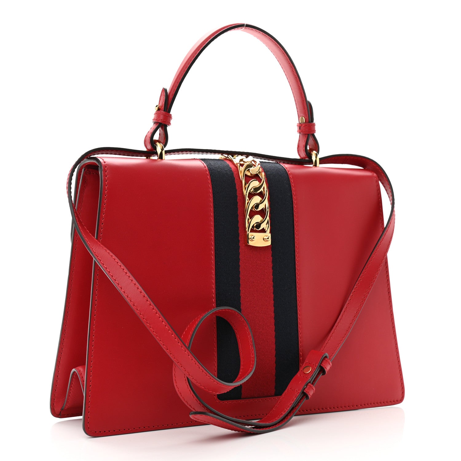 Gucci Calfskin Medium Sylvie Top Handle Bag Hibiscus Red 3 of 10