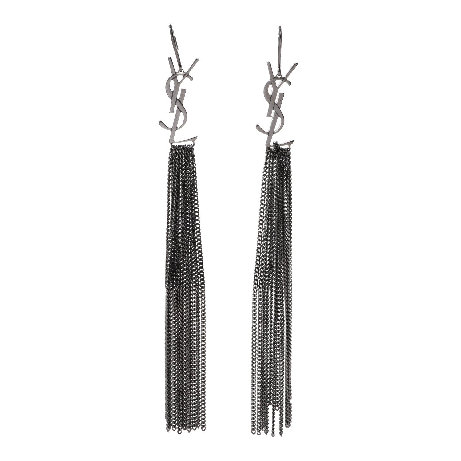 Saint Laurent Brass Monogram Chain Earrings 1 of 5