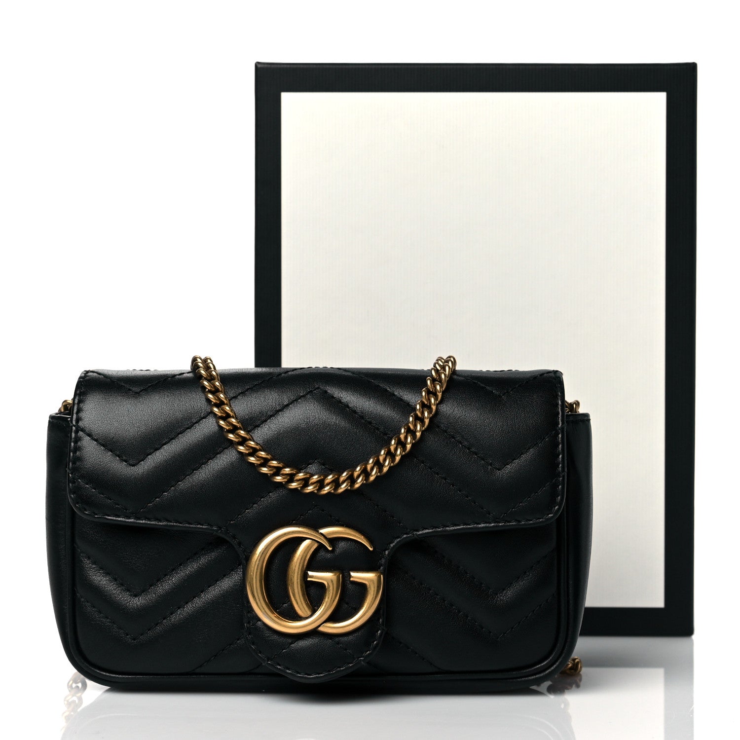 Gucci Calfskin Matelasse Super Mini GG Marmont Shoulder Bag Black 11 of 11
