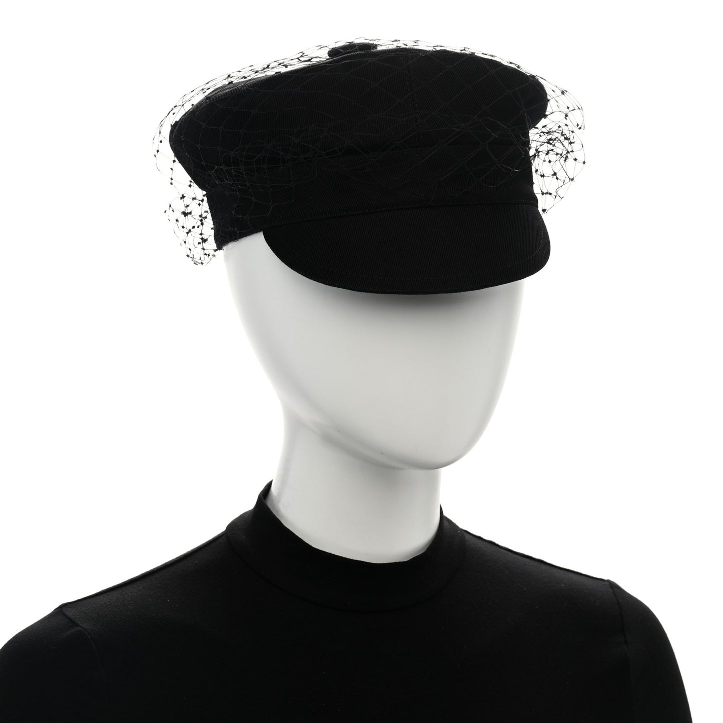 Cotton Canvas Arty Beret Cap with Veil 57 Black
