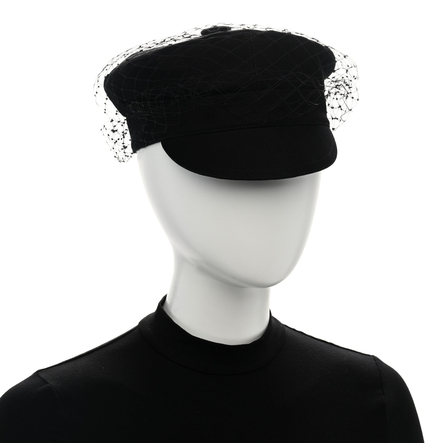 Christian Dior Cotton Canvas Arty Beret Cap with Veil 57 Black 2 of 8