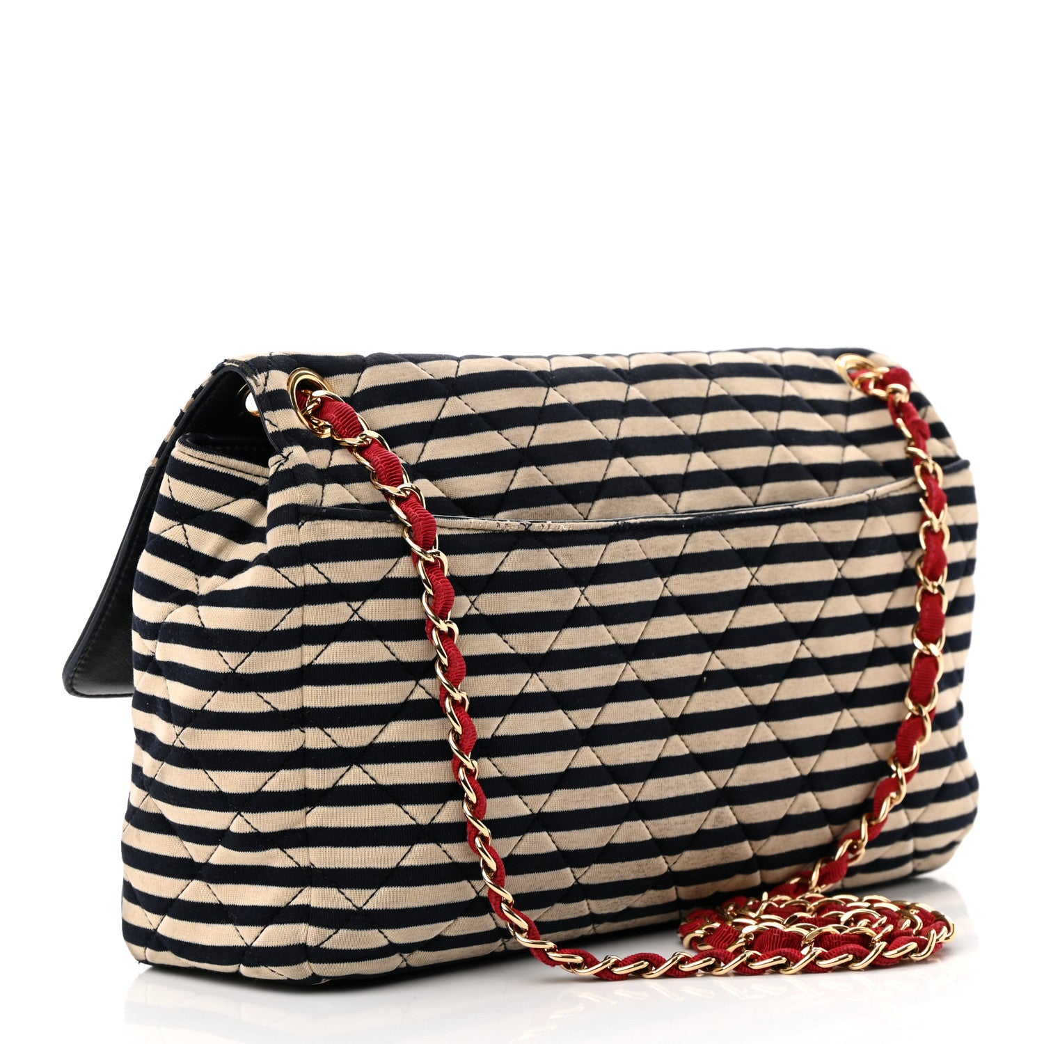 Chanel Jersey Quilted Jumbo Coco Sailor Flap Navy White Red 3 of 24