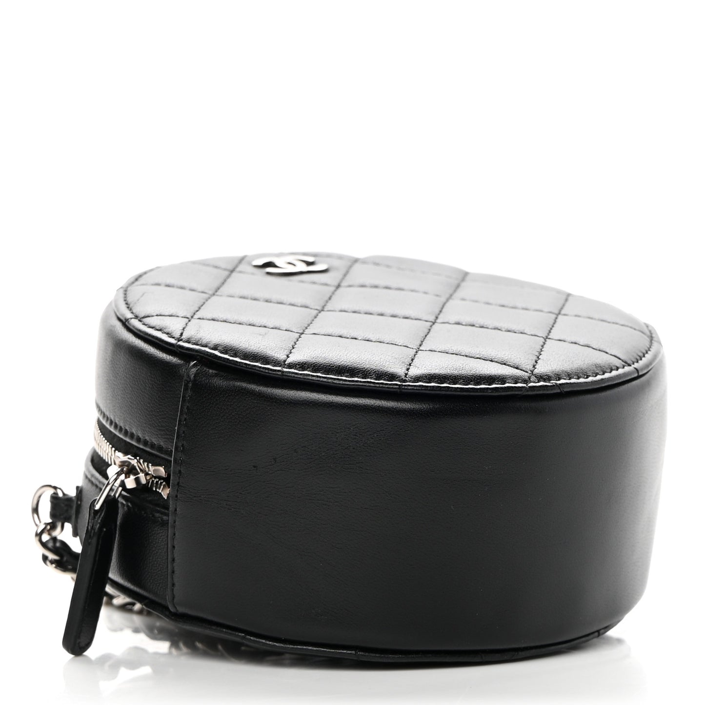 Lambskin Quilted Round Clutch With Chain Black