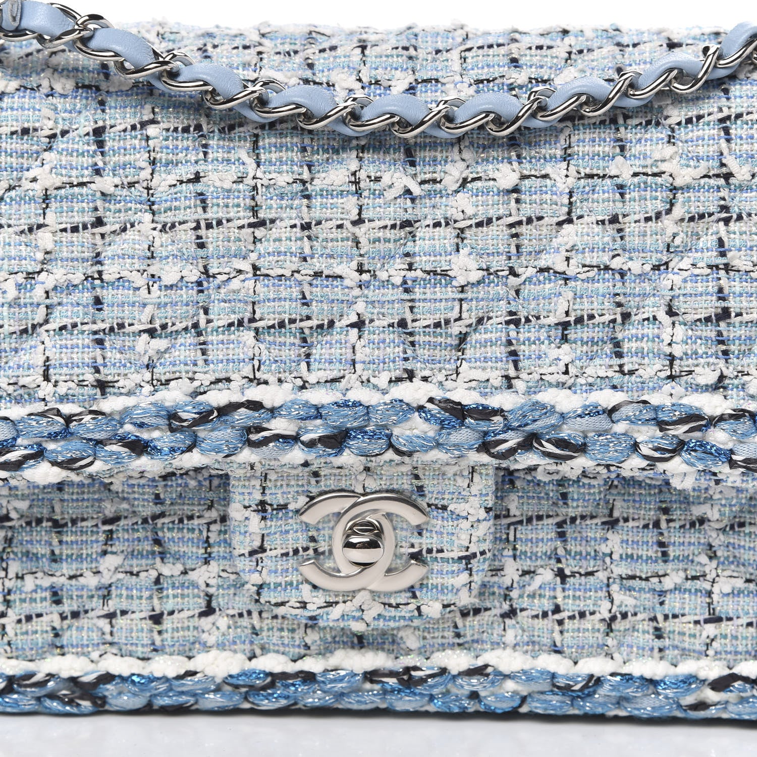 Chanel Tweed Quilted Medium Double Flap Blue White 10 of 10