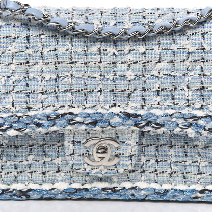 Chanel Tweed Quilted Medium Double Flap Blue White 10 of 10