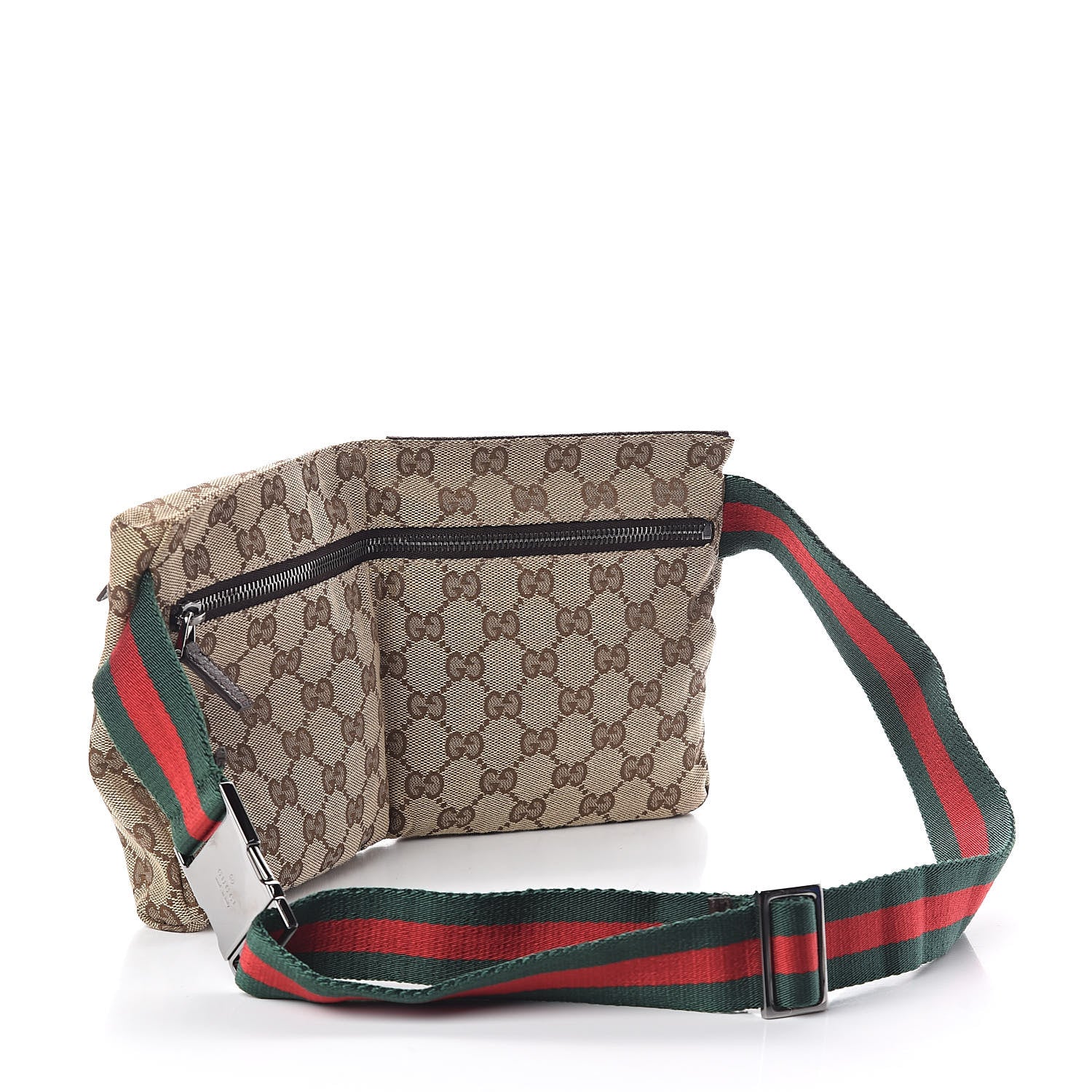 Gucci GG Monogram Web Double Pocket Belt Bag Dark Brown 3 of 10