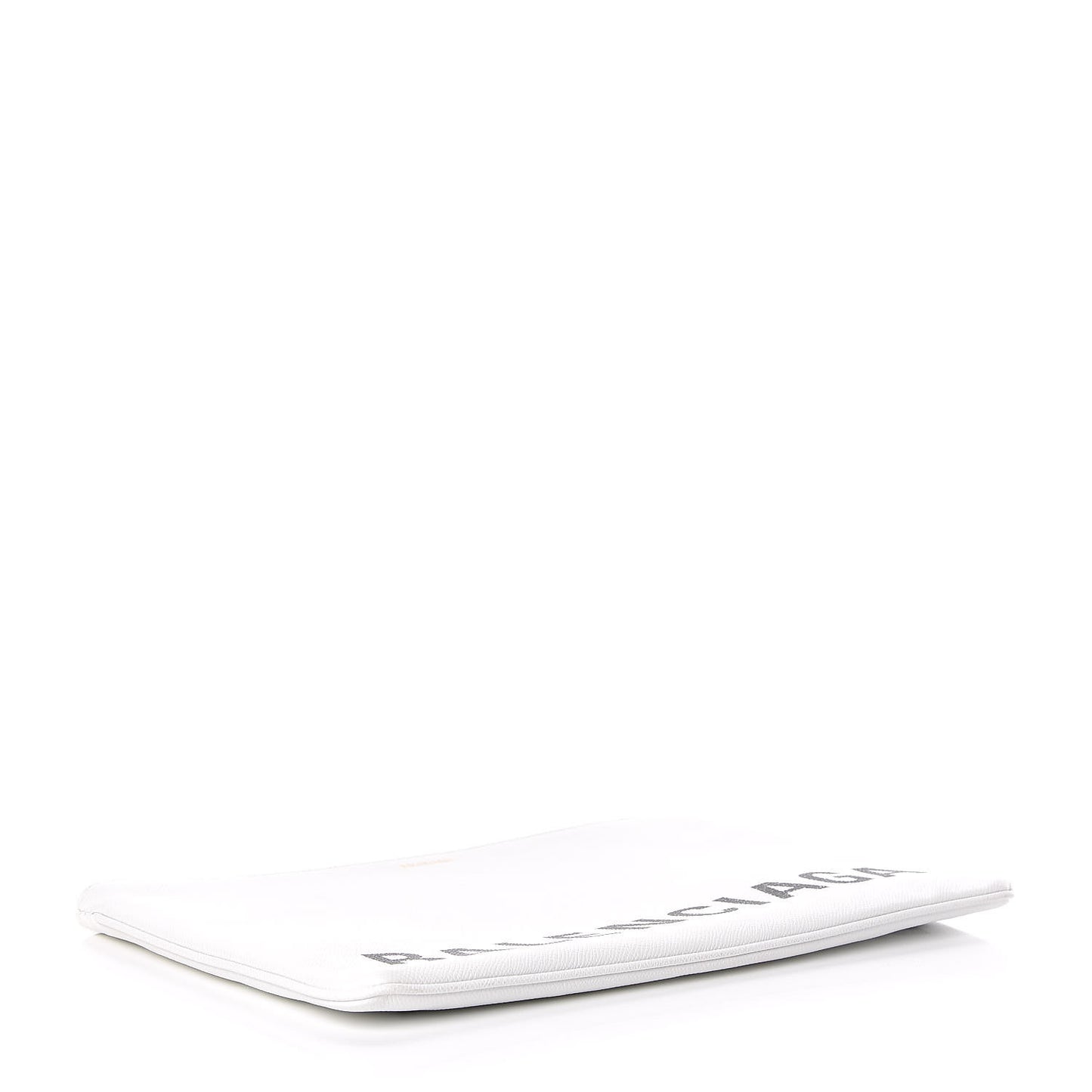 Signature Grained Calfskin Large Ville Zip Pouch White