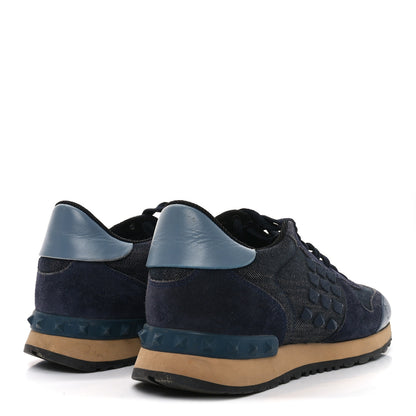 Valentino Garavani Denim Calfskin Suede Womens Rockstud Sneakers 37 Deep Denim 6 of 7