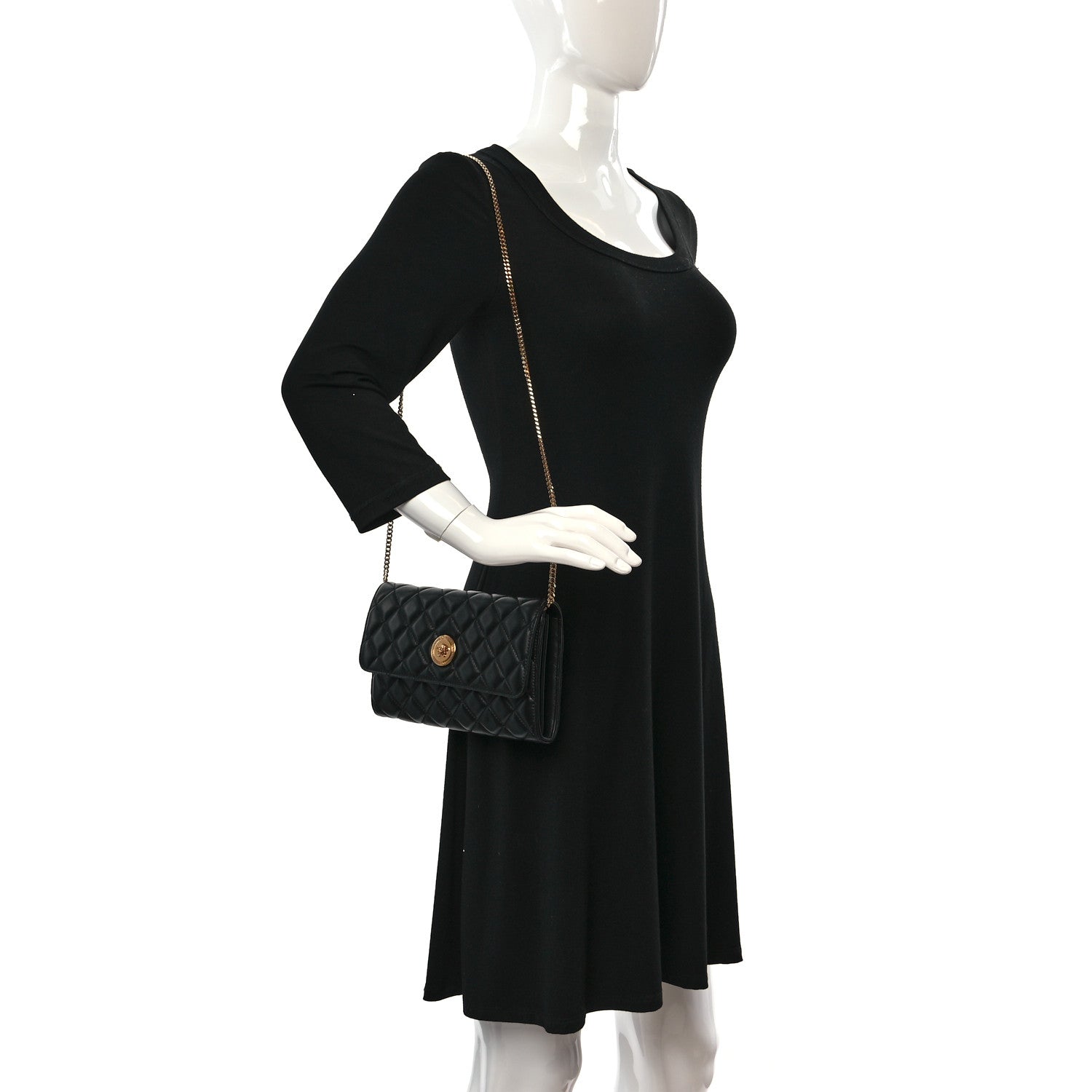 Versace Lambskin Quilted Medusa Wallet On Chain Crossbody Black 2 of 8