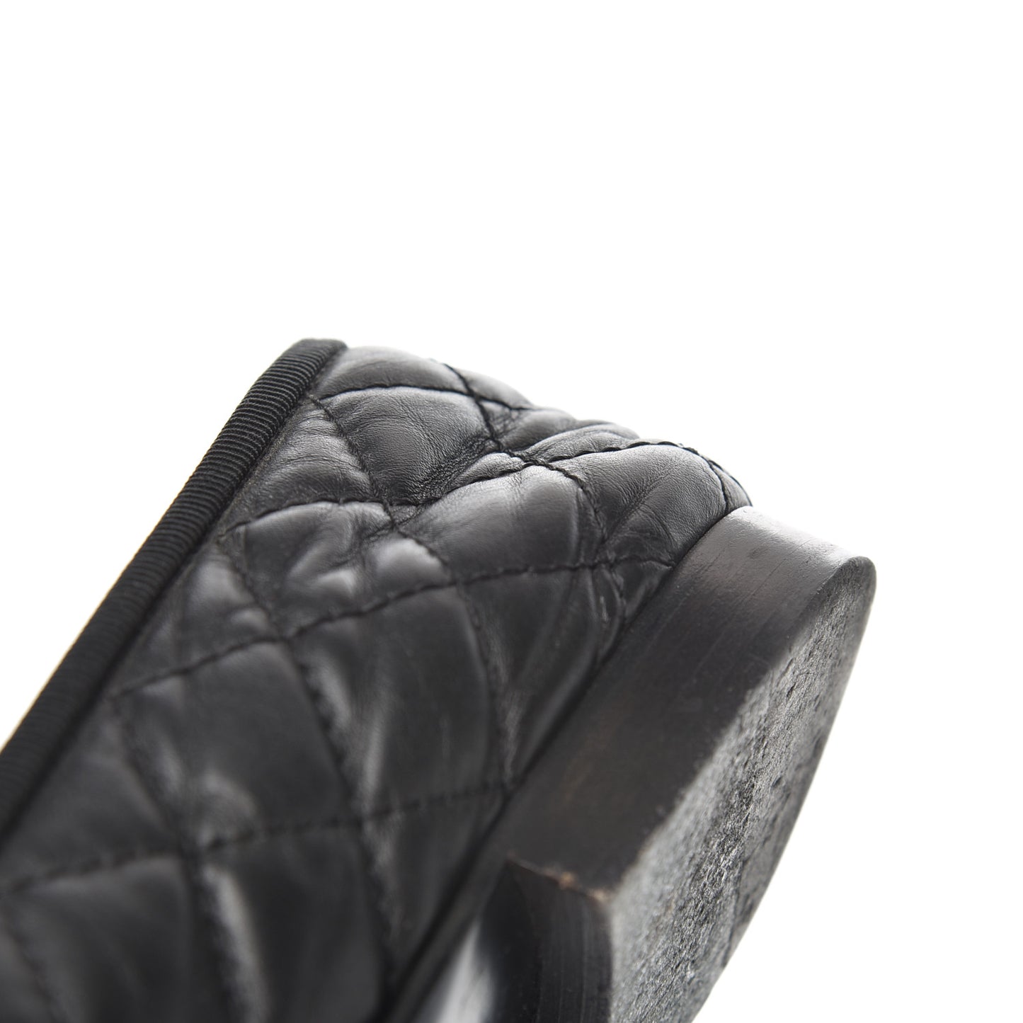Aged Calfskin Quilted CC Cap Toe Ballerina Flats 38.5 Black