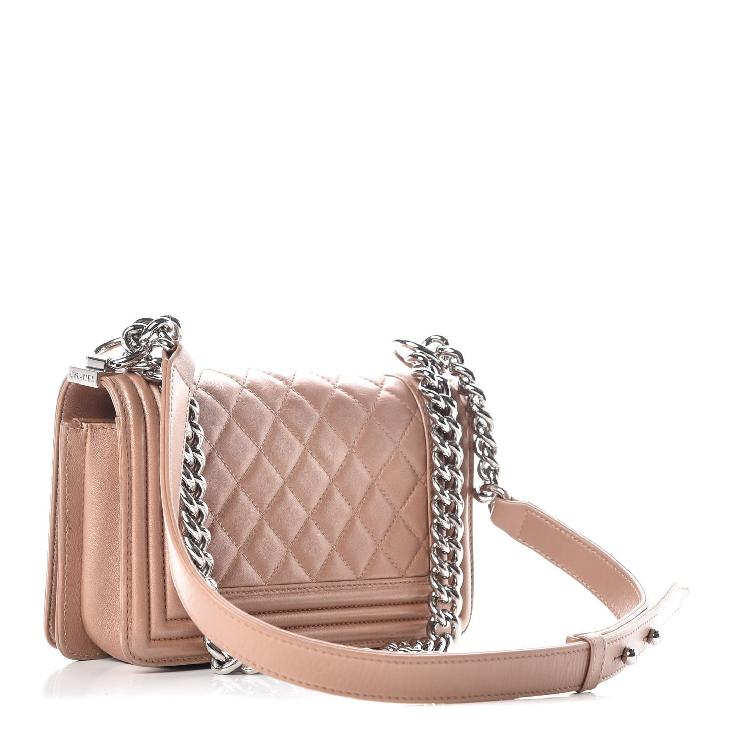 Metallic Calfskin Quilted Small Boy Flap Light Brown