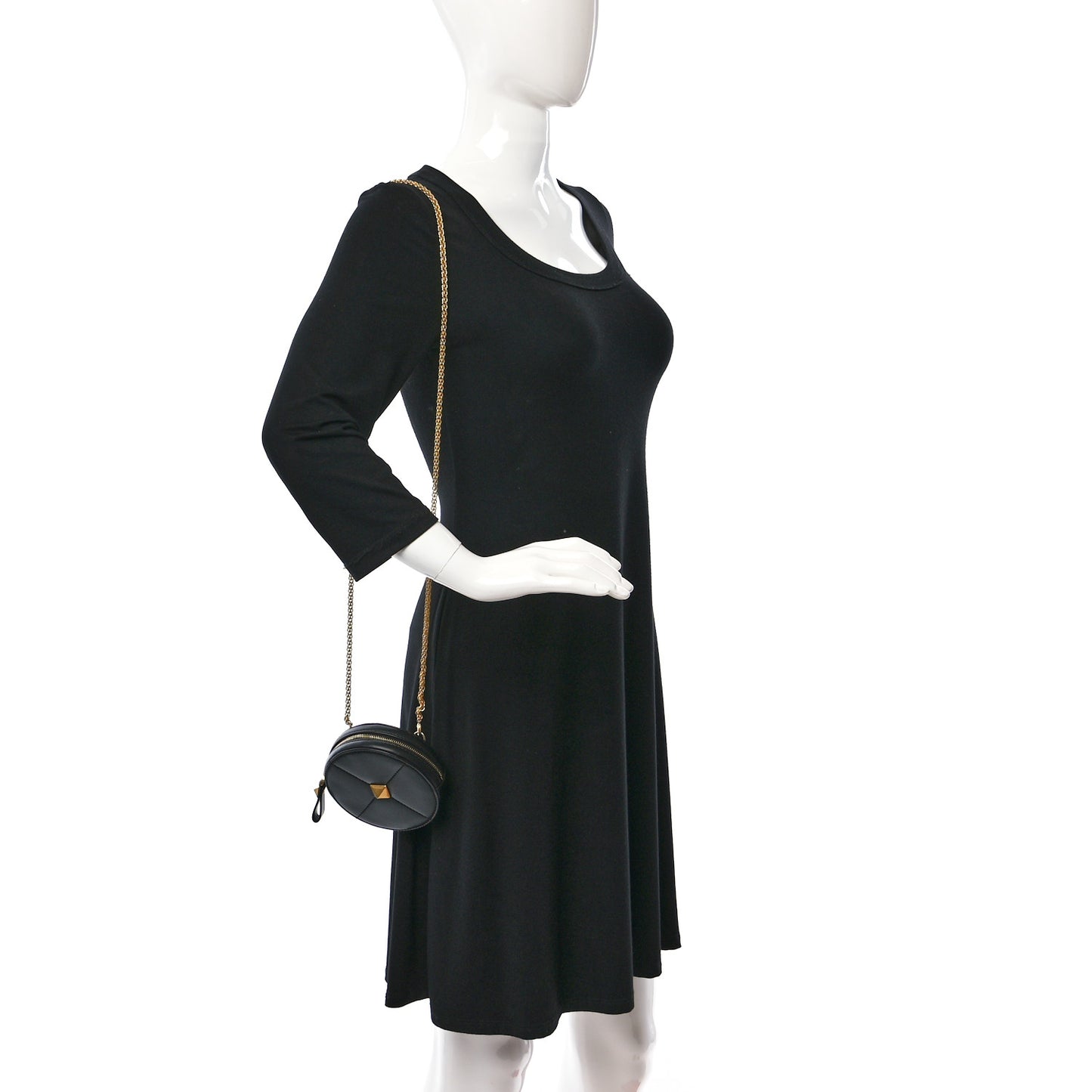 Calfskin Roman Stud Round Crossbody Bag Black