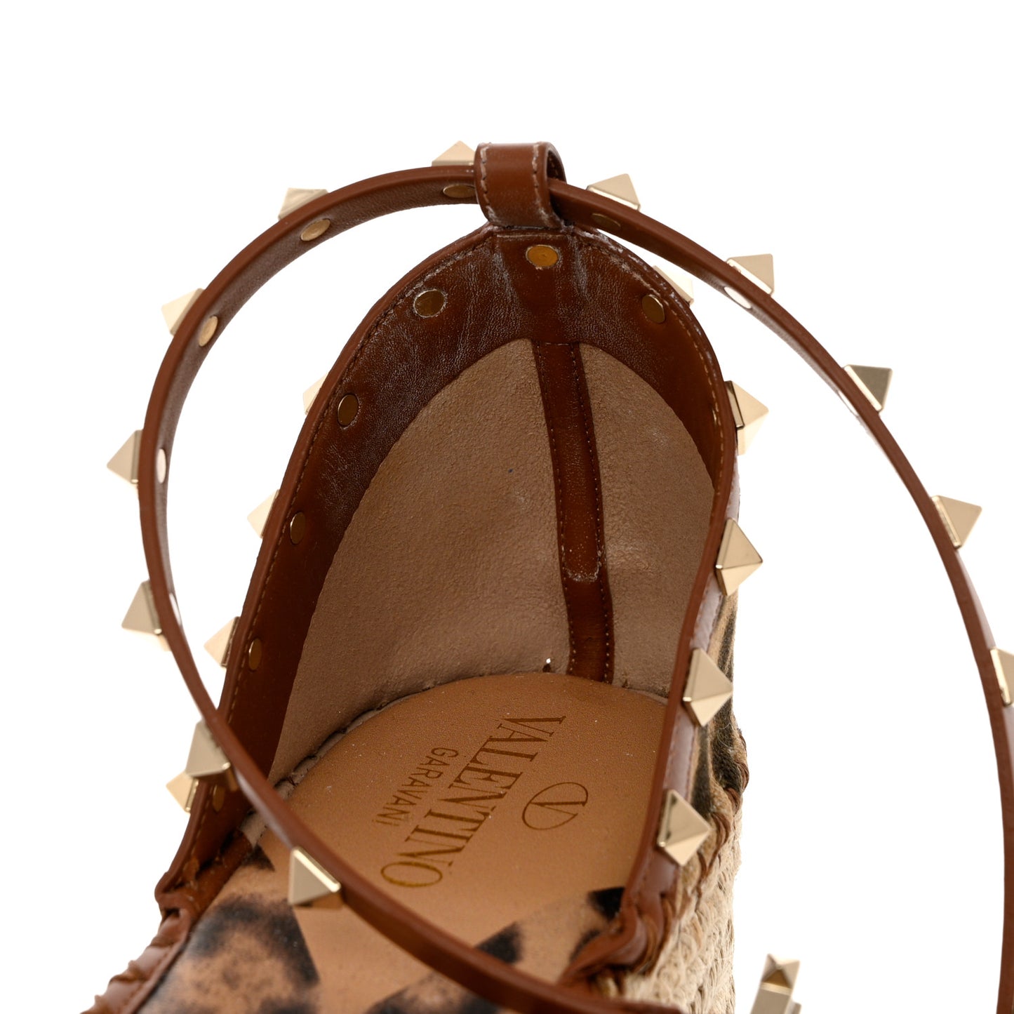Canvas Leopard Print Rockstud Ankle Wrap Espadrille Flatform Sandals 41 Brown