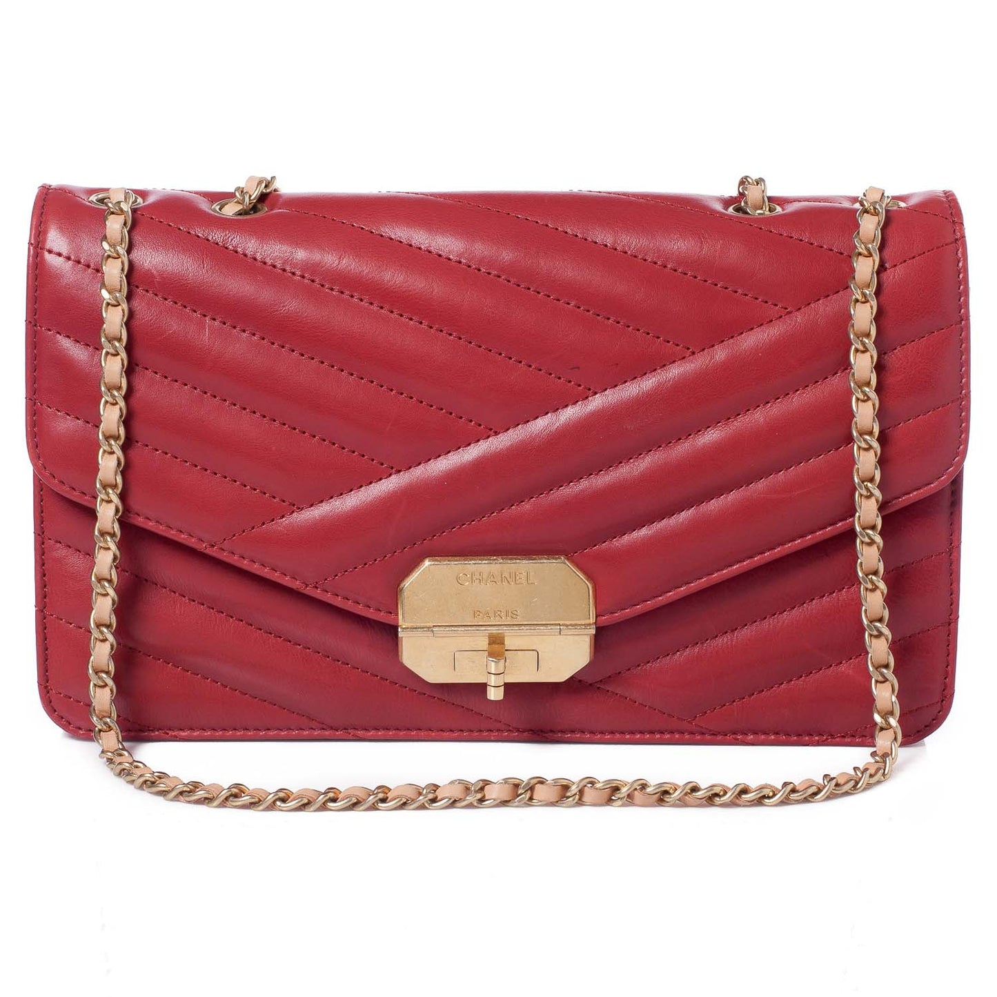 Calfskin Gabrielle Chevron Flap Red