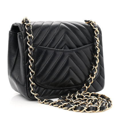 Chanel Lambskin Chevron Quilted Mini Square Flap Black 3 of 14