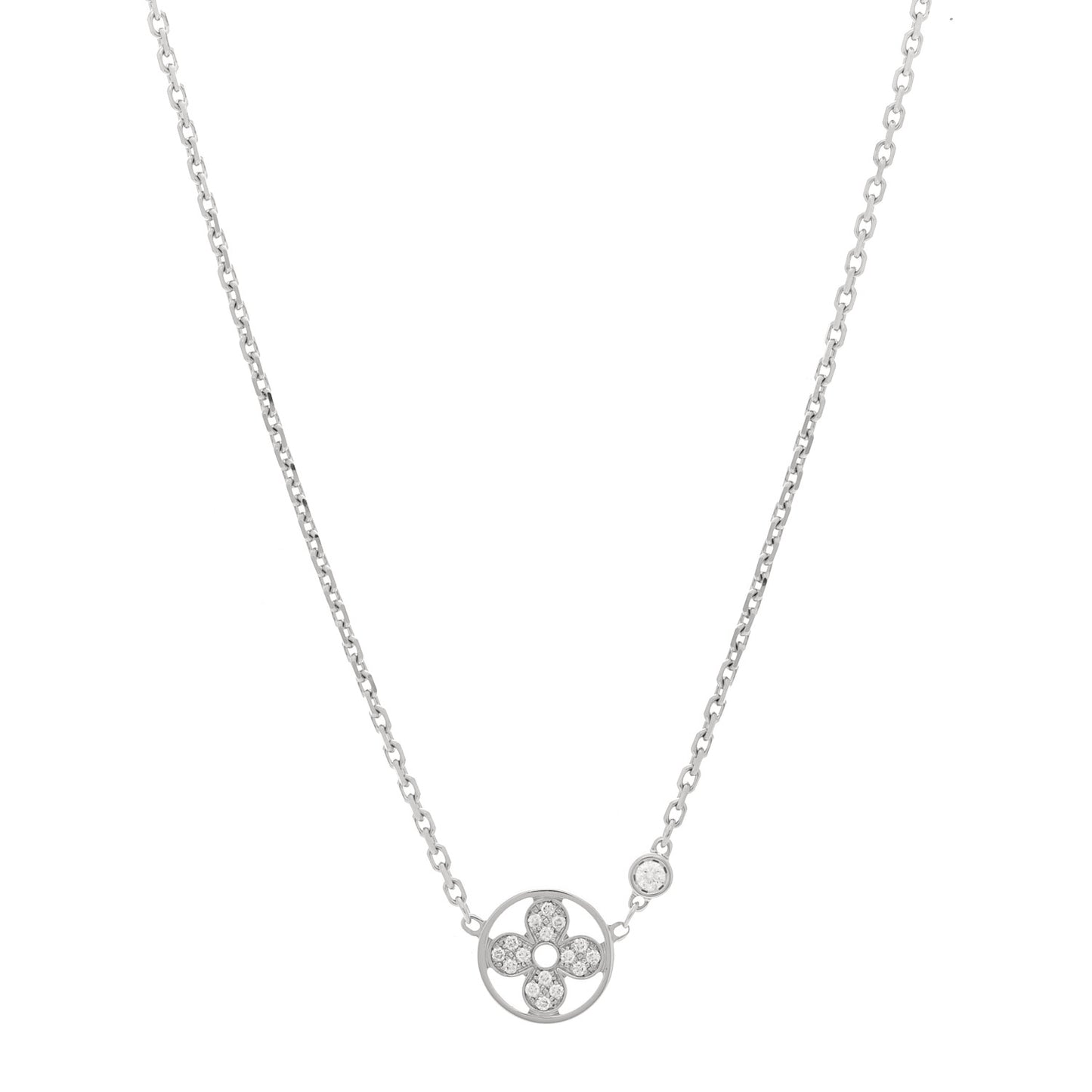 18K White Gold Diamond Blossom BB Pendant Necklace