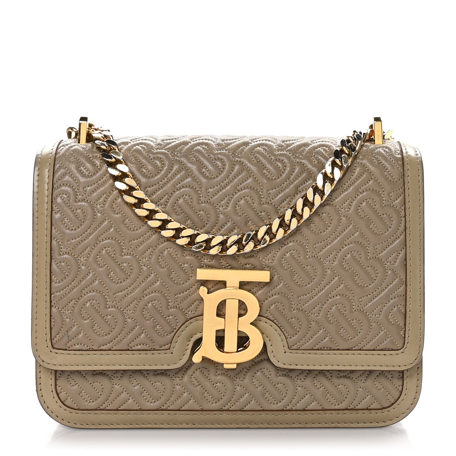 Burberry Calfskin Monogram Embossed Small TB Chain Bag Honey 1 of 12