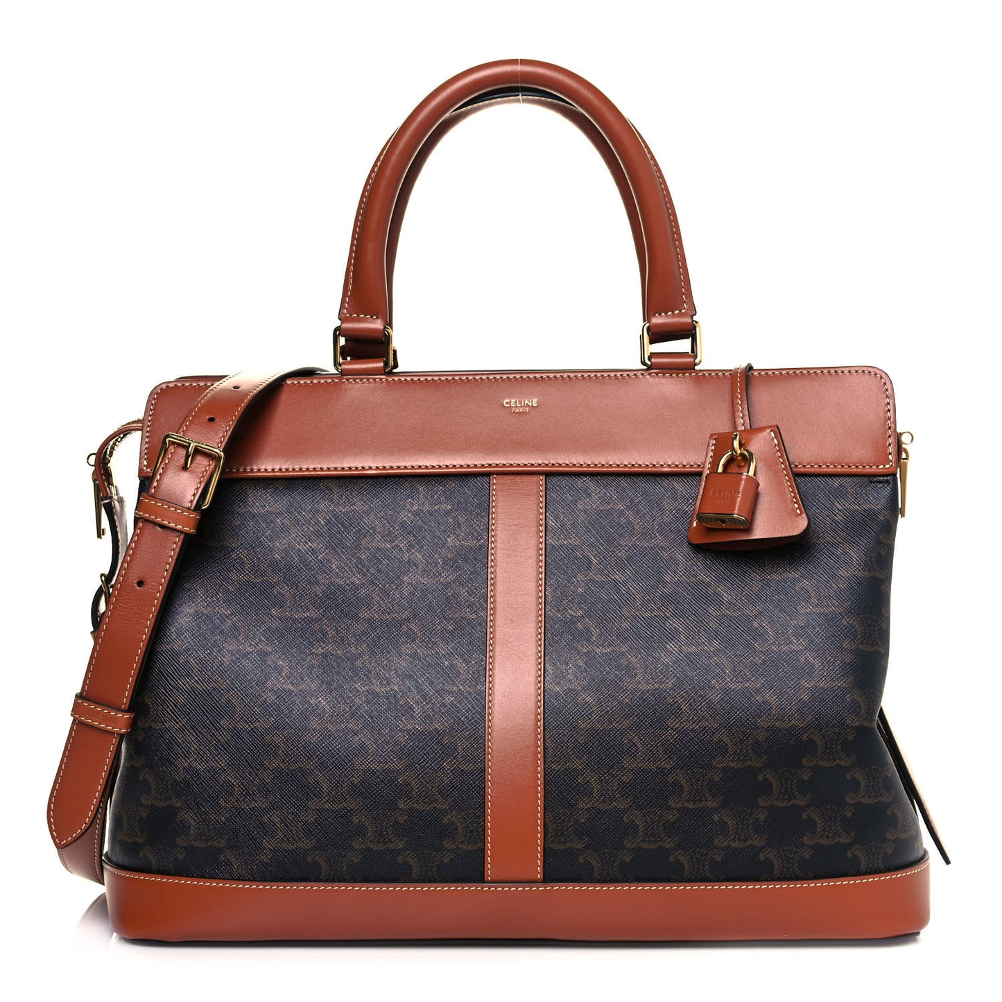 Triomphe Canvas Calfskin Cabas De France Handbag Tan