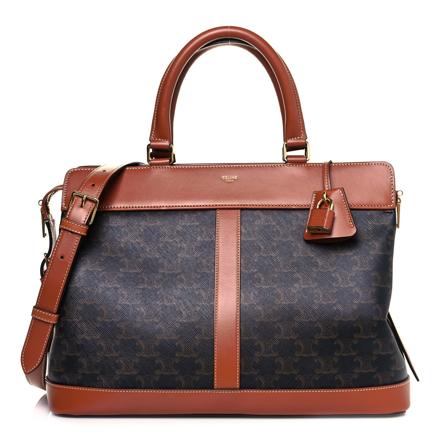 Celine Triomphe Canvas Calfskin Cabas De France Handbag Tan 1 of 9