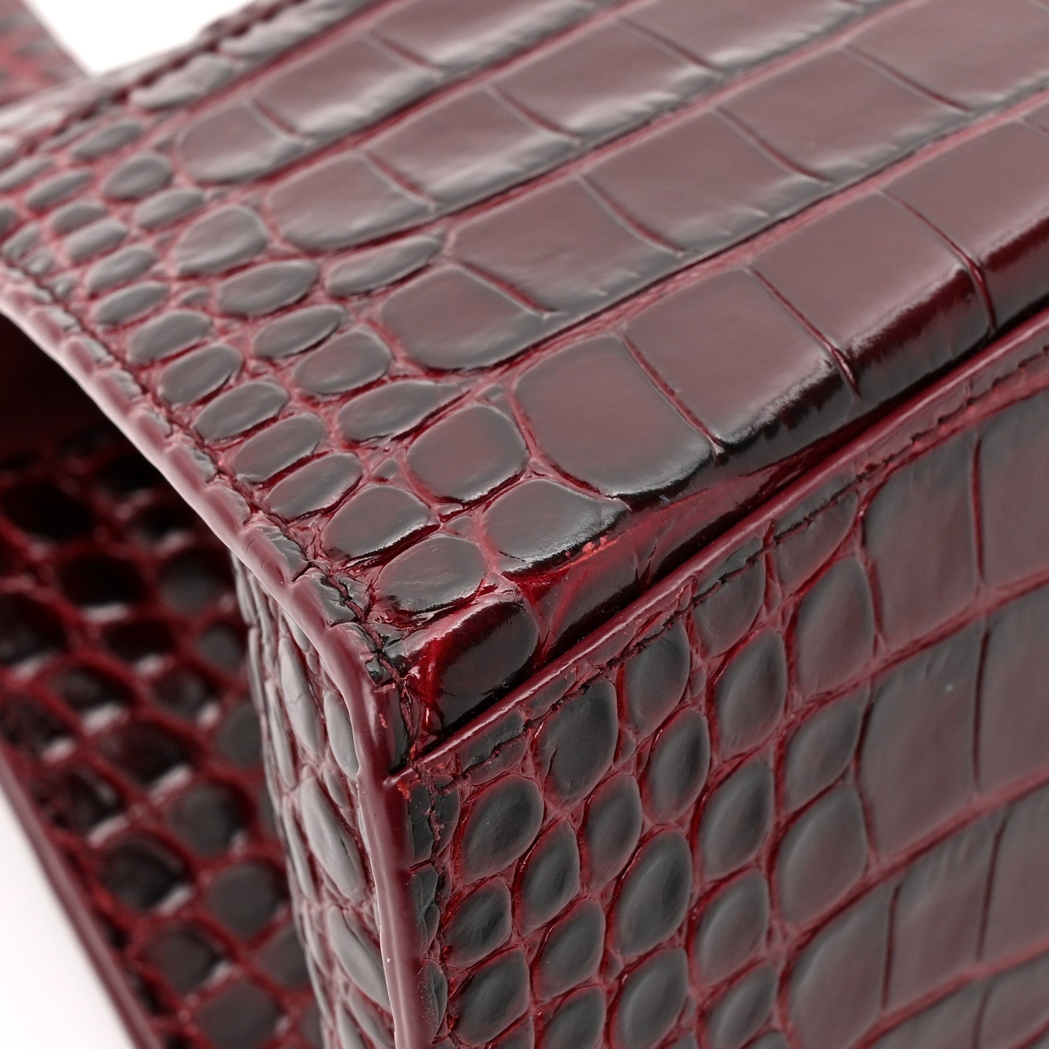 Balenciaga Shiny Calfskin Crocodile Embossed Small Hourglass Top Handle Bag Dark Red 14 of 16