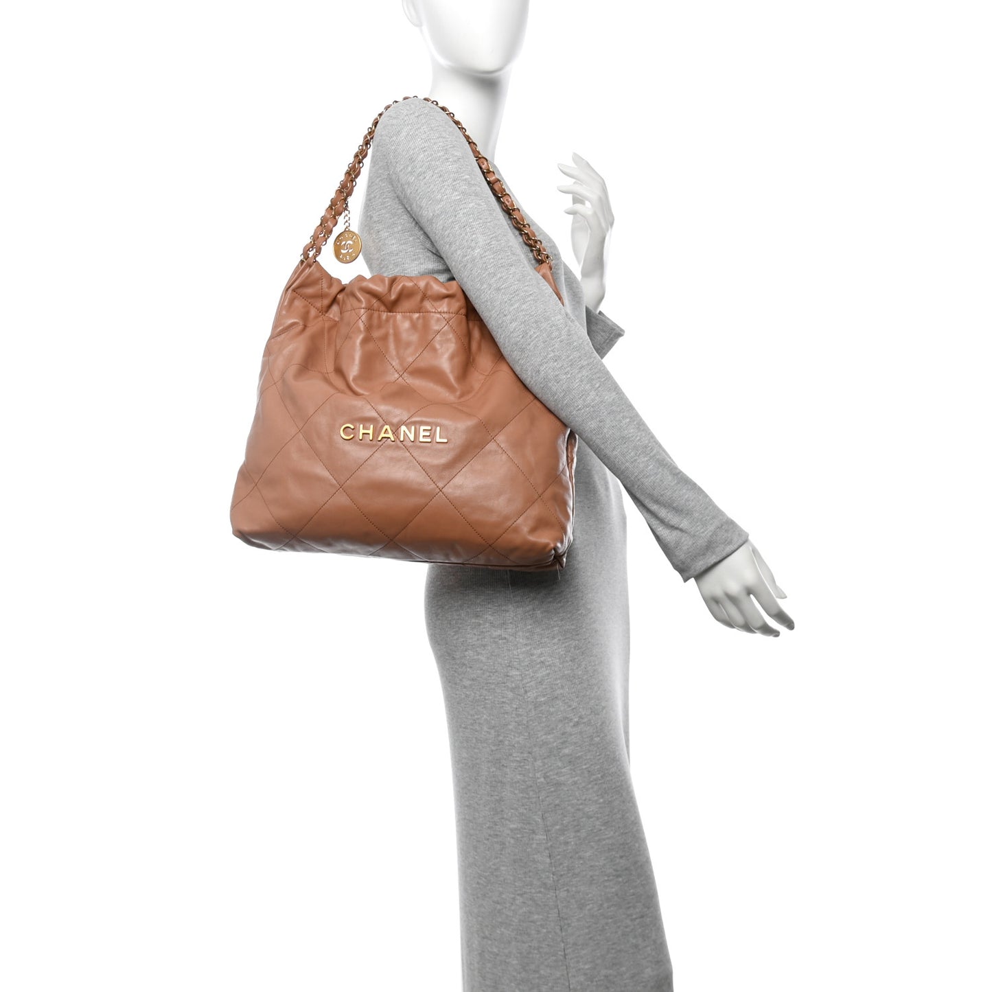 Shiny Calfskin Quilted Chanel 22 Camel