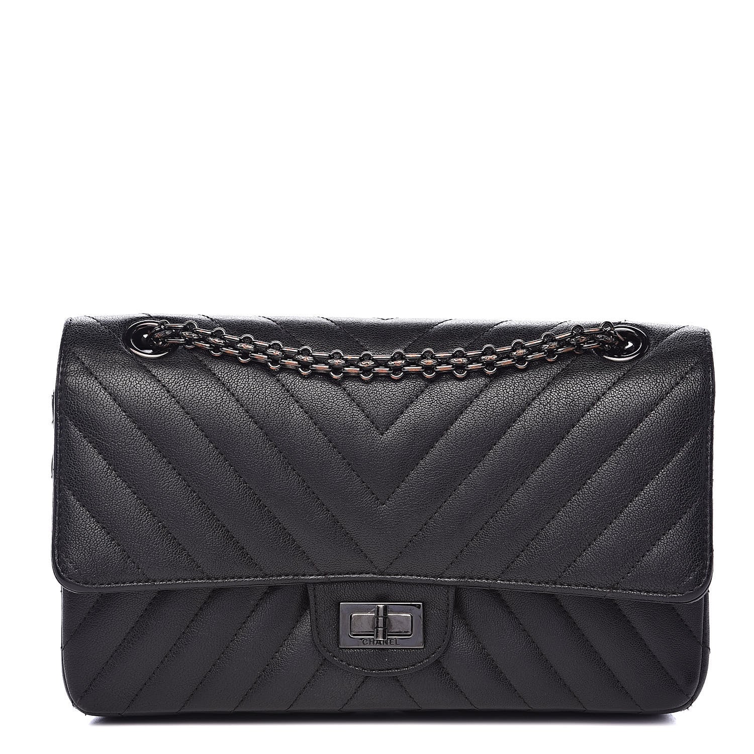 Chanel Sheepskin Chevron Quilted 2.55 Reissue 225 Double Flap So Black 1 of 18