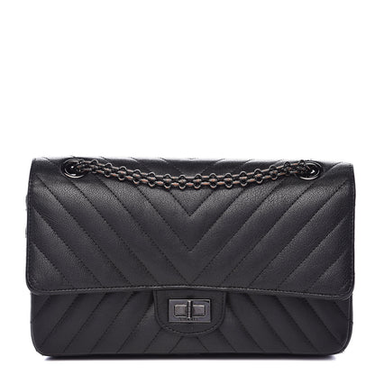 Chanel Sheepskin Chevron Quilted 2.55 Reissue 225 Double Flap So Black 1 of 18