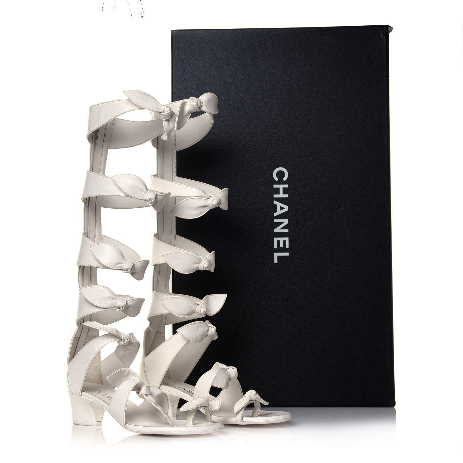 Chanel Lambskin Bow CC Mid Calf Sandals 39.5 White 7 of 7