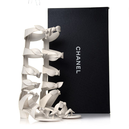 Chanel Lambskin Bow CC Mid Calf Sandals 39.5 White 7 of 7