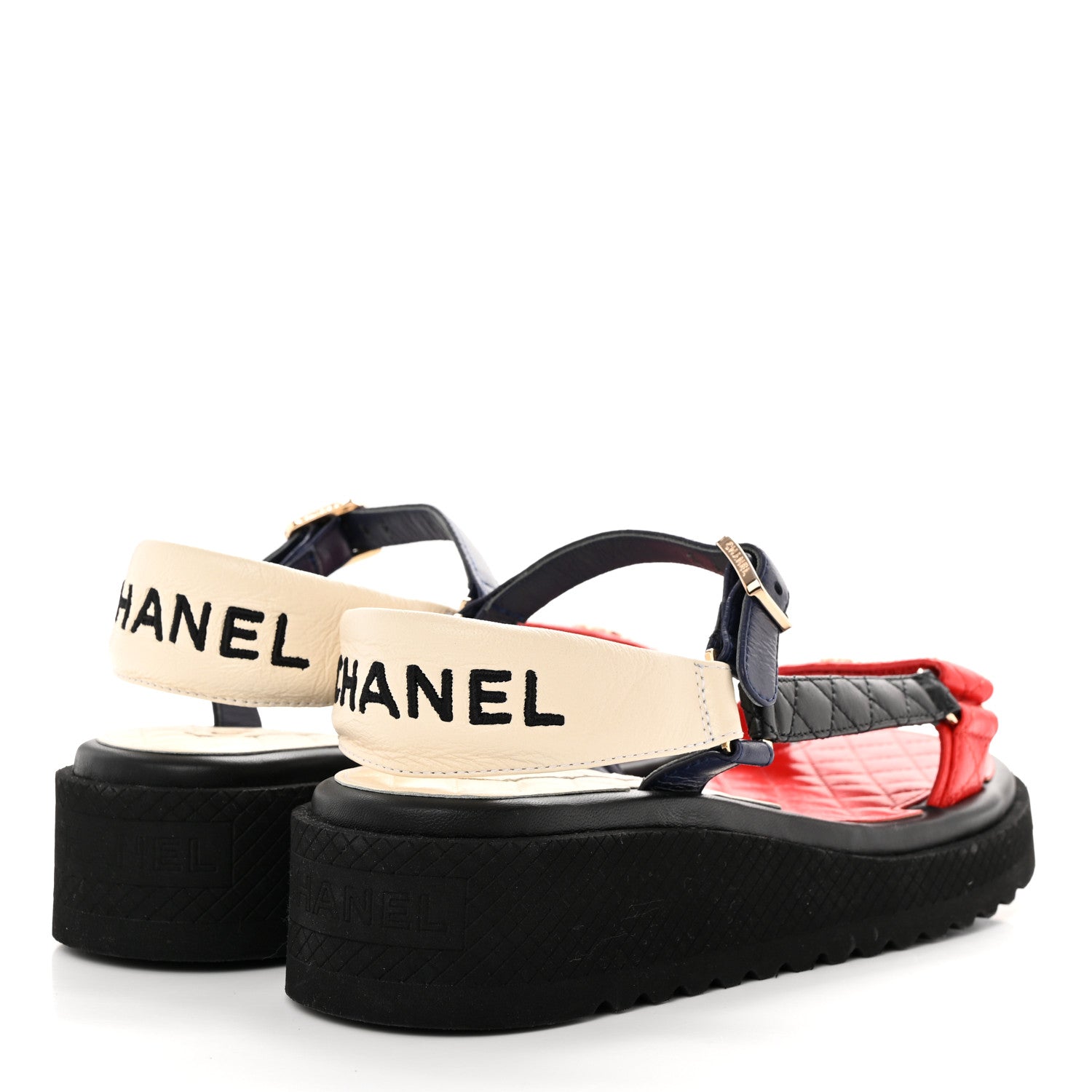 Chanel Lambskin Logo Platform Sandals 40 Red Black Ivory Navy Blue 4 of 8
