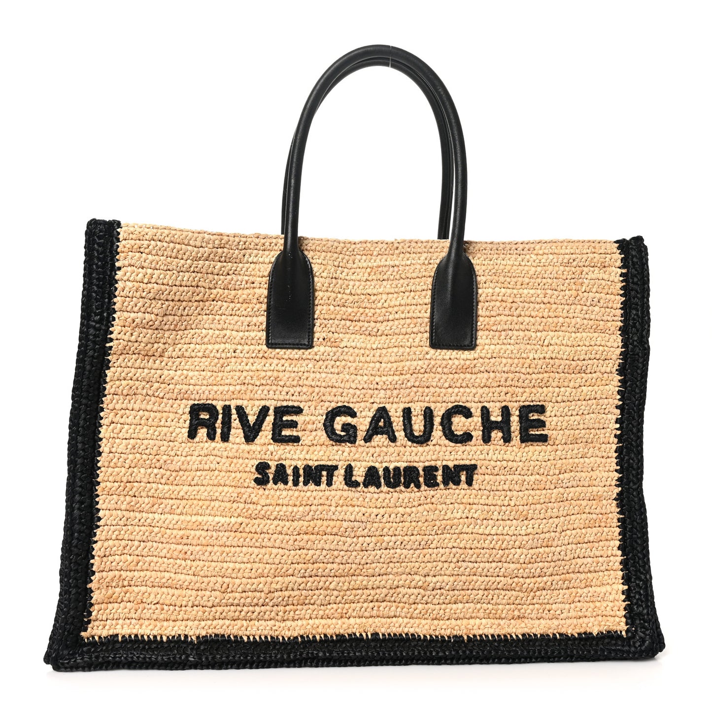 Raffia Calfskin Rive Gauche Tote Naturale Black
