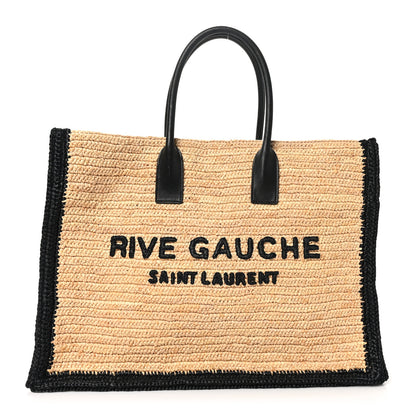 Saint Laurent Raffia Calfskin Rive Gauche Tote Naturale Black 1 of 10