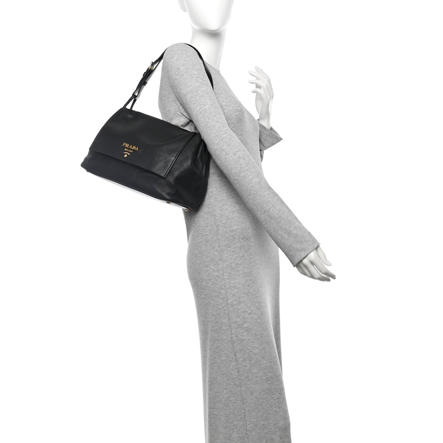 Prada Vitello Daino Flap Shoulder Bag Black 2 of 9