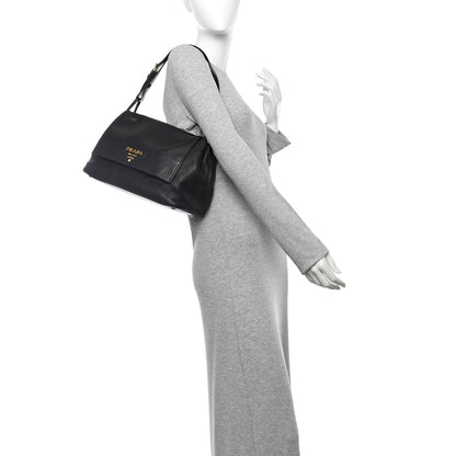 Prada Vitello Daino Flap Shoulder Bag Black 2 of 9