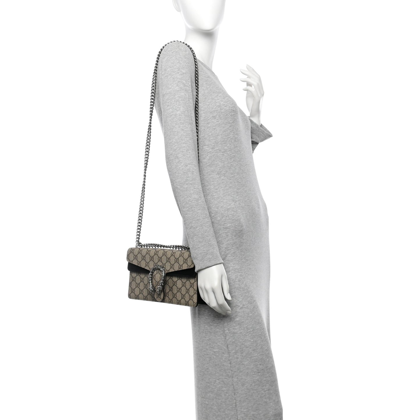 GG Supreme Monogram Suede Crystal Small Dionysus Shoulder Bag Beige Ebony Black