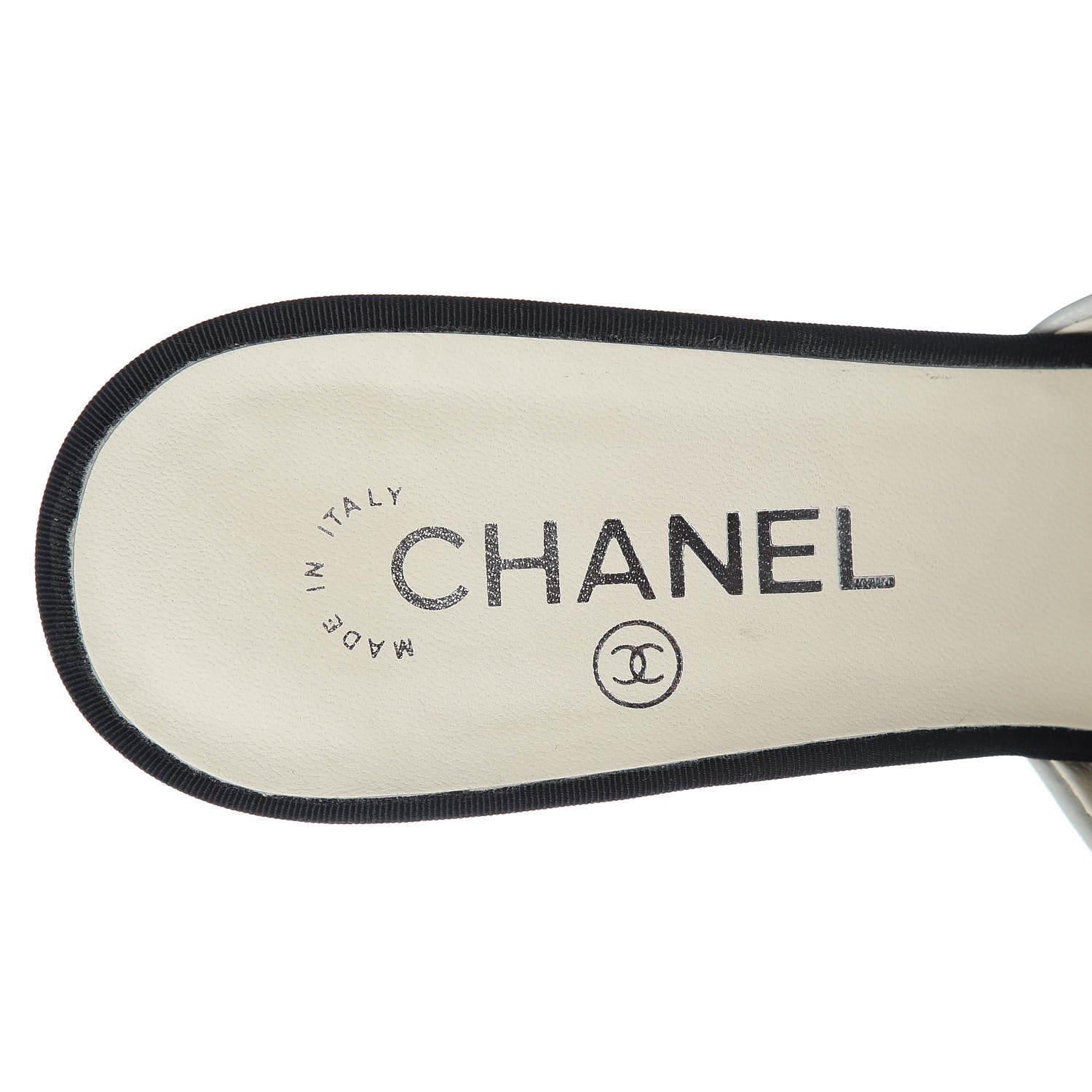 Chanel Patent Lambskin Grosgrain Cap Toe Pearl Mule 39 White Black 5 of 15