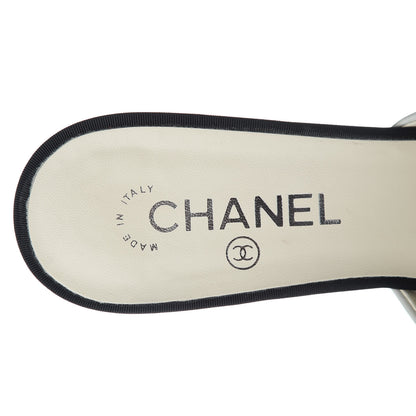 Chanel Patent Lambskin Grosgrain Cap Toe Pearl Mule 39 White Black 5 of 15