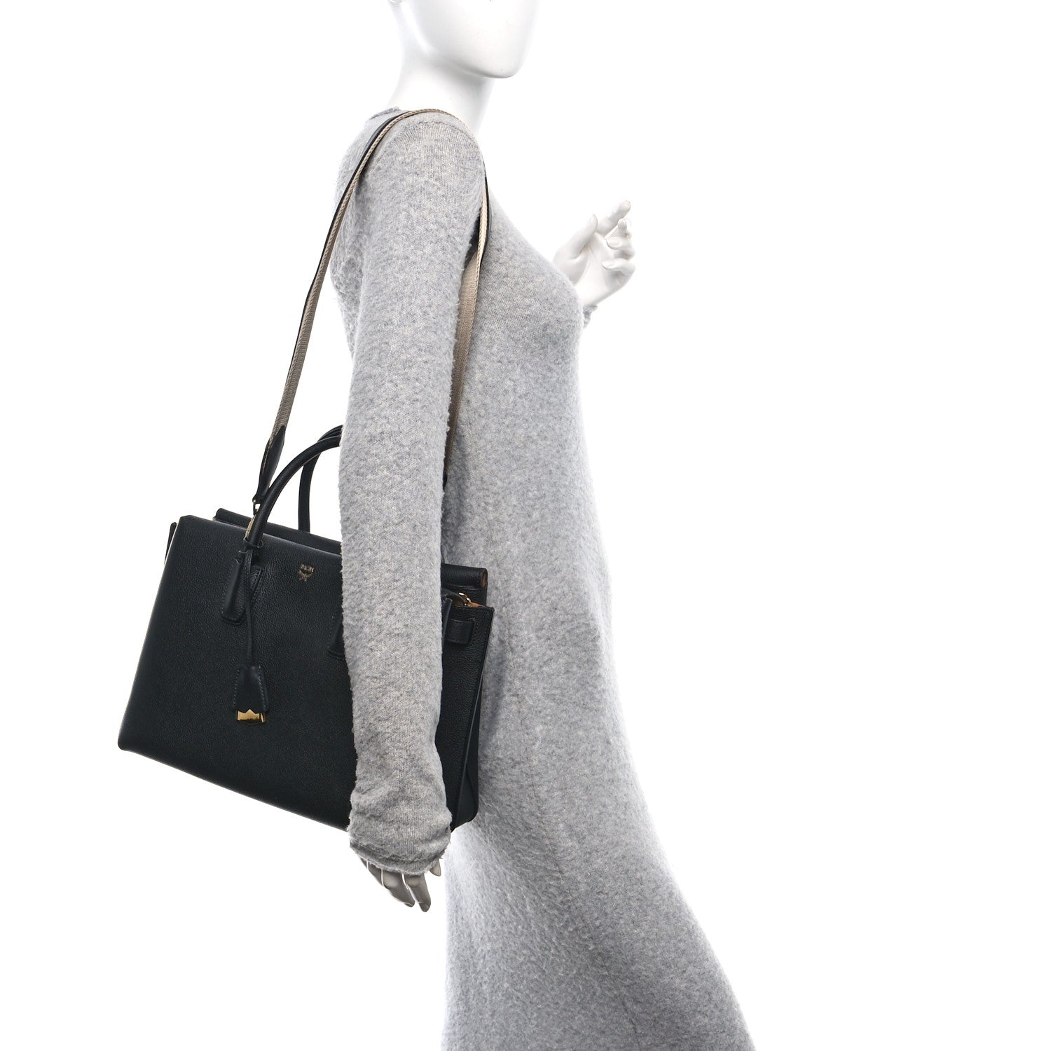 MCM Grained Calfskin Large Milla Tote Black 2 of 9