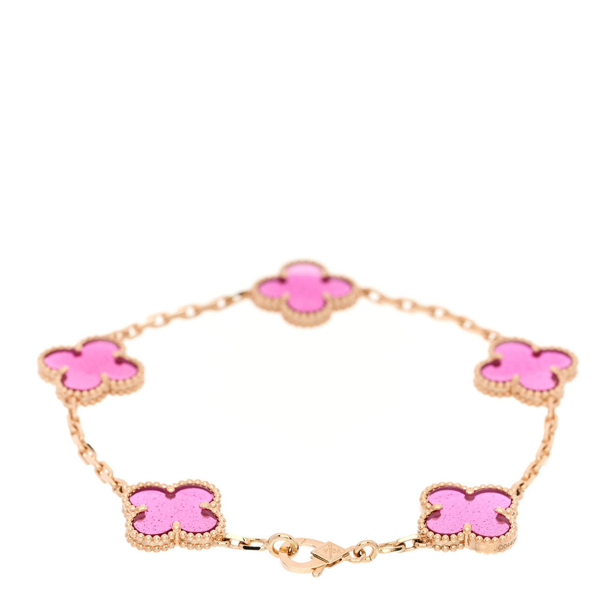 18K Yellow Gold Pink Enamel 5 Motifs Vintage Alhambra Bracelet