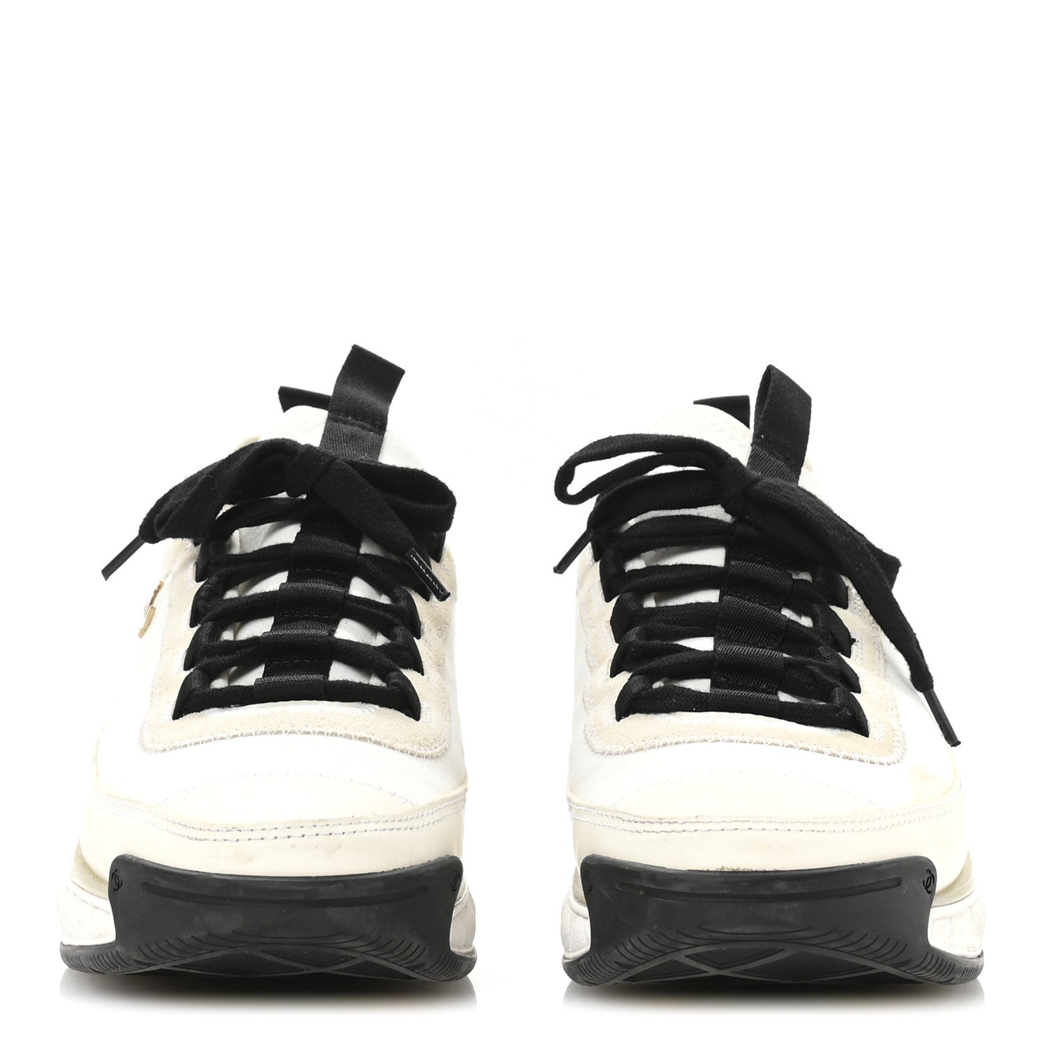 Chanel Velvet Calfskin Mixed Fibers CC Sneakers 38 Ivory Black 3 of 8