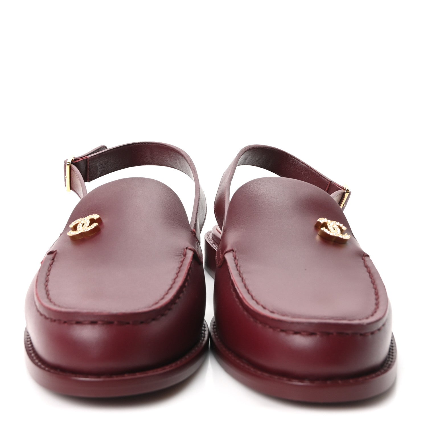 Chanel Calfskin Crystal Slingback Loafers 38.5 Dark Burgundy 3 of 10